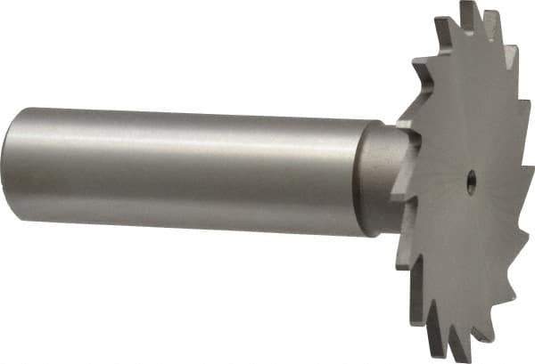 Made in USA - 1-1/2" Diam x 1/16" Face Width, High Speed Steel, 20 Teeth, Shank Connection Woodruff Keyseat Cutter - Uncoated, 2-1/4" OAL x 1/2" Shank, Straight Teeth - Exact Industrial Supply