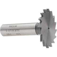 Made in USA - 1-1/2" Diam x 3/32" Face Width, High Speed Steel, 20 Teeth, Shank Connection Woodruff Keyseat Cutter - Uncoated, 2-1/4" OAL x 1/2" Shank, Straight Teeth - Exact Industrial Supply