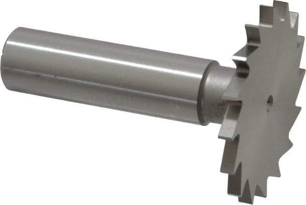 Made in USA - 1-1/2" Diam x 7/64" Face Width, High Speed Steel, 20 Teeth, Shank Connection Woodruff Keyseat Cutter - Uncoated, 2-1/4" OAL x 1/2" Shank, Straight Teeth - Exact Industrial Supply