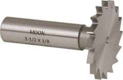 Made in USA - 1-1/2" Diam x 1/8" Face Width, High Speed Steel, 16 Teeth, Shank Connection Woodruff Keyseat Cutter - Uncoated, 2-1/8" OAL x 1/2" Shank, Straight Teeth - Exact Industrial Supply