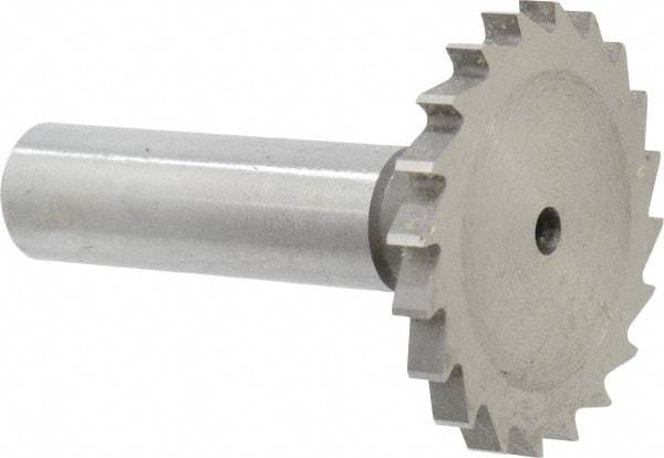 Made in USA - 1-1/2" Diam x 9/64" Face Width, High Speed Steel, 20 Teeth, Shank Connection Woodruff Keyseat Cutter - Uncoated, 2-1/4" OAL x 1/2" Shank, Straight Teeth - Exact Industrial Supply