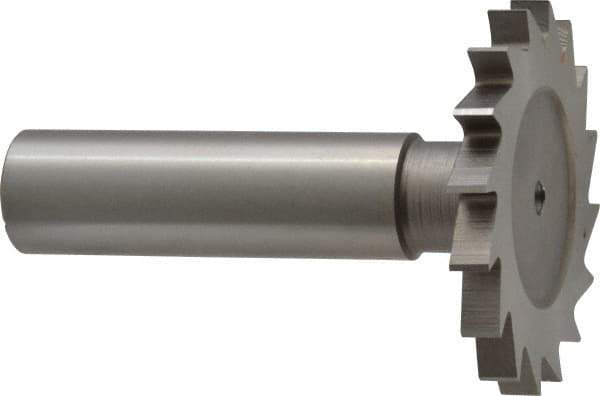 Made in USA - 1-1/2" Diam x 5/32" Face Width, High Speed Steel, 20 Teeth, Shank Connection Woodruff Keyseat Cutter - Uncoated, 2-1/4" OAL x 1/2" Shank, Straight Teeth - Exact Industrial Supply