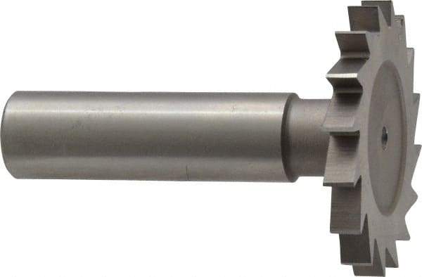 Made in USA - 1-1/2" Diam x 11/64" Face Width, High Speed Steel, 20 Teeth, Shank Connection Woodruff Keyseat Cutter - Uncoated, 2-1/4" OAL x 1/2" Shank, Straight Teeth - Exact Industrial Supply