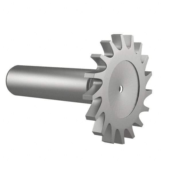 Made in USA - 1-1/2" Diam x 3/16" Face Width, High Speed Steel, 20 Teeth, Shank Connection Woodruff Keyseat Cutter - Uncoated, 2-1/4" OAL x 1/2" Shank, Straight Teeth - Exact Industrial Supply