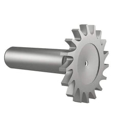 Made in USA - 1-1/2" Diam x 3/16" Face Width, High Speed Steel, 20 Teeth, Shank Connection Woodruff Keyseat Cutter - Uncoated, 2-1/4" OAL x 1/2" Shank, Straight Teeth - Exact Industrial Supply