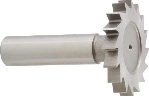 Made in USA - 1-1/2" Diam x 7/32" Face Width, High Speed Steel, 20 Teeth, Shank Connection Woodruff Keyseat Cutter - Uncoated, 2-1/4" OAL x 1/2" Shank, Straight Teeth - Exact Industrial Supply