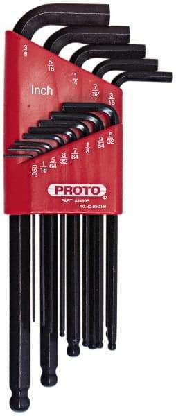 Proto - 13 Piece L-Key Ball End Hex Key Set - Hex Range 0.05 to 3/8", Carbon Steel - Exact Industrial Supply