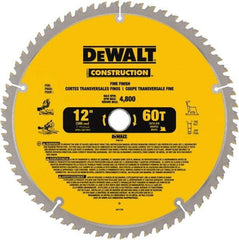 DeWALT - 12" Diam, 1" Arbor Hole Diam, 60 Tooth Wet & Dry Cut Saw Blade - Carbide-Tipped, Fine Finishing Action, Standard Round Arbor - Exact Industrial Supply