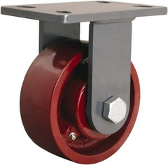 Hamilton - 6" Diam x 2-1/2" Wide x 7-3/4" OAH Top Plate Mount Rigid Caster - Cast Iron, 2,200 Lb Capacity, Tapered Roller Bearing, 5 x 7" Plate - Exact Industrial Supply