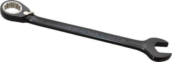 Proto - 18mm 12 Point Combination Wrench - 15° Head Angle, 9-5/16" OAL, Steel, Black Chrome Finish - Exact Industrial Supply