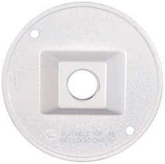 Cooper Crouse-Hinds - 1 Outlet, 1/2" Hole Diam, Powder Coat Finish, Round Noncorrosive Weatherproof Box Cover - 4-1/2" Wide x 9/16" High, Wet Locations, Aluminum, UL Listed - Exact Industrial Supply