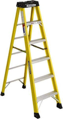 Werner - 5 Steps, 6' High, Type IA Rating, Fiberglass Step Ladder - 300 Lb Load Capacity, 22" Base Width - Exact Industrial Supply