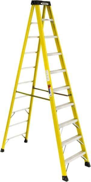 Werner - 7 Steps, 8' High, Type IA Rating, Fiberglass Step Ladder - 300 Lb Load Capacity, 25" Base Width - Exact Industrial Supply