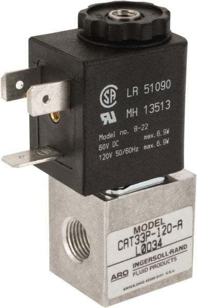 ARO/Ingersoll-Rand - 1/8", CAT Series 3-Way 2-Position Body Ported Stacking Solenoid Valve - 24 VDC, 0.048 CV Rate, 2.43" High x 7/8" Long - Exact Industrial Supply