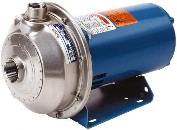 Goulds Pumps - TEFC Motor, 208-230/460 Volt, 9.8/4.9 Amp, 3 Phase, 3 HP, 3500 RPM, 316L Stainless Steel Straight Pump - 1-1/4 Inch Inlet, 1 Inch Outlet, 67 Max Head psi, 316L Stainless Steel Impeller, Carbon Ceramic Buna Seal, 155 Ft. Shut Off - Exact Industrial Supply