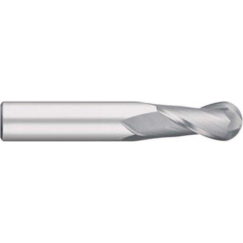 Ball End Mill: 0.25″ Dia, 0.75″ LOC, 2 Flute, Solid Carbide 2-1/2″ OAL, 1/4″ Shank Dia, 30 ° Helix, Uncoated, Single End