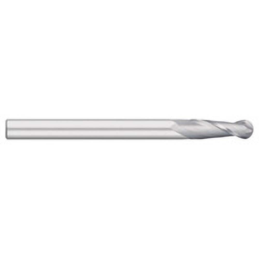 Ball End Mill: 0.125″ Dia, 1″ LOC, 2 Flute, Solid Carbide 3″ OAL, 1/8″ Shank Dia, 30 ° Helix, Uncoated, Single End