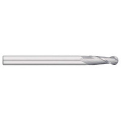 Ball End Mill: 0.125″ Dia, 1″ LOC, 2 Flute, Solid Carbide 3″ OAL, 1/8″ Shank Dia, 30 ° Helix, Uncoated, Single End