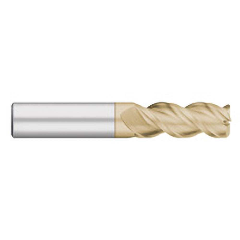 Corner Radius End Mill: 1/8″ Dia, 1/2″ LOC, 0.01″ Radius, 3 Flutes, Solid Carbide 1-1/2″ OAL, 1/8″ Shank Dia, 45 ° Helix, ZrN Coated, Corner Radius End, Centercutting