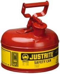 Justrite - 1 Gal Galvanized Steel Type I Safety Can - 11" High x 9-1/2" Diam, Red with Yellow - Exact Industrial Supply