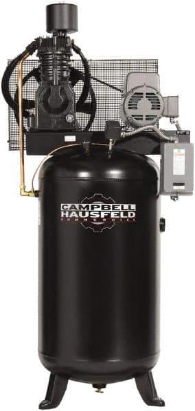 Campbell Hausfeld - 7.5 hp, 80 Gal Stationary Electric Vertical Air Compressor - Three Phase, 175 Max psi, 24.3 CFM, 208-230/460 Volt - Exact Industrial Supply