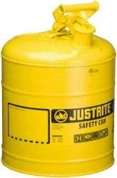 Justrite - 5 Gal Galvanized Steel Self-Closing, Self-Venting, Full-Length Flame Arrester - 16-7/8" High x 11-3/4" Diam, Yellow - Exact Industrial Supply