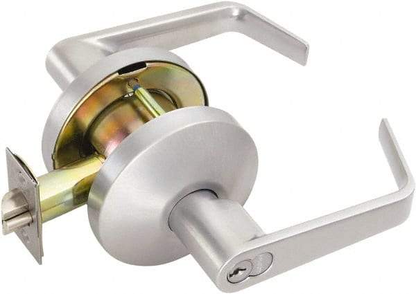 Falcon - Medium Duty Storeroom Lever Lockset - 2-3/4" Back Set, For Best/ Falcon I/C-Core Cylinder, Satin Chrome Finish - Exact Industrial Supply