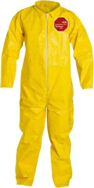 Dupont - Size 4XL PE Film Chemical Resistant Coveralls - Yellow, Zipper Closure, Elastic Cuffs, Elastic Ankles, Serged Seams - Exact Industrial Supply
