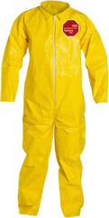 Dupont - Size 3XL PE Film Chemical Resistant Coveralls - Yellow, Zipper Closure, Open Cuffs, Open Ankles, Serged Seams - Exact Industrial Supply