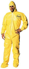 Dupont - Size 3XL PE Film Chemical Resistant Coveralls - Yellow, Zipper Closure, Elastic Cuffs, Open Ankles, Serged Seams - Exact Industrial Supply