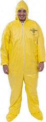 Dupont - Size 2XL PE Film Chemical Resistant Coveralls - Yellow, Zipper Closure, Elastic Cuffs, Open Ankles, Serged Seams - Exact Industrial Supply