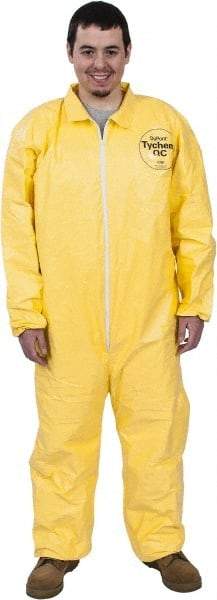 Dupont - Size 3XL PE Film Chemical Resistant Coveralls - Yellow, Zipper Closure, Elastic Cuffs, Elastic Ankles, Serged Seams - Exact Industrial Supply