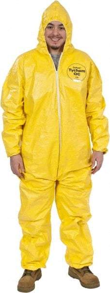 Dupont - Size 2XL PE Film Chemical Resistant Coveralls - Yellow, Zipper Closure, Elastic Cuffs, Elastic Ankles, Serged Seams - Exact Industrial Supply