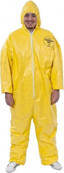 Dupont - Size 4XL PE Film Chemical Resistant Coveralls - Yellow, Zipper Closure, Elastic Cuffs, Elastic Ankles, Serged Seams - Exact Industrial Supply