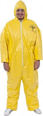 Dupont - Size 4XL PE Film Chemical Resistant Coveralls - Yellow, Zipper Closure, Elastic Cuffs, Elastic Ankles, Serged Seams - Exact Industrial Supply