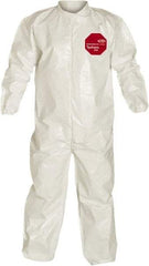 Dupont - Size XL Saranex Chemical Resistant Coveralls - White, Zipper Closure, Elastic Cuffs, Elastic Ankles, Bound Seams - Exact Industrial Supply