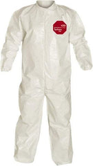 Dupont - Size 2XL Saranex Chemical Resistant Coveralls - White, Zipper Closure, Elastic Cuffs, Elastic Ankles, Bound Seams - Exact Industrial Supply