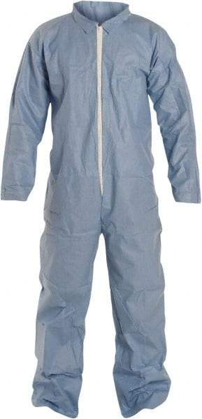 Dupont - Size M FR Disposable Flame Resistant/Retardant Coveralls - Blue, Zipper Closure, Open Cuffs, Open Ankles, Serged Seams - Exact Industrial Supply