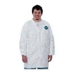 Dupont - Size 3XL White Disposable Chemical Resistant Lab Coat - Tyvek, Snap Front, Open Cuff - Exact Industrial Supply