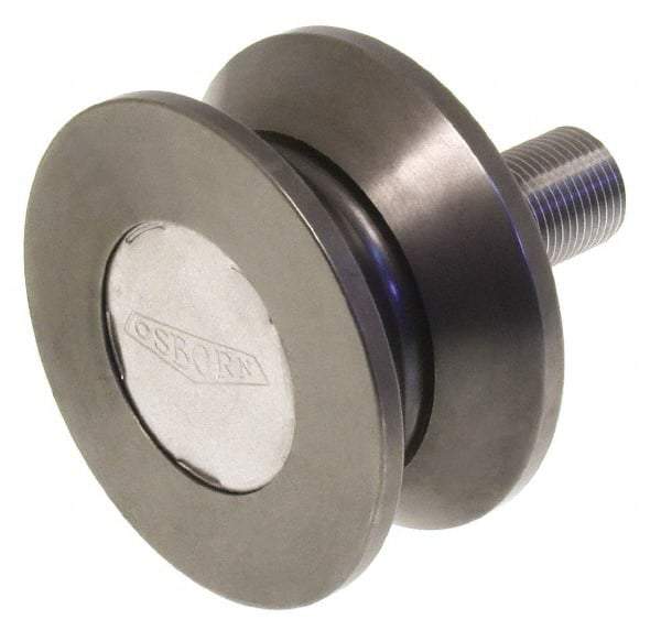 Osborn International - 4-1/2" Roller Diam x 2" Width, 1-1/4" Stud Diam x 2-1/2" Length, V Grooved Concentric Stud - Steel, 1-3/4" Thread Length, 1-1/4-12 Thread, 4-1/2" OAL, 13,700 Lb Dynamic Cap - Exact Industrial Supply