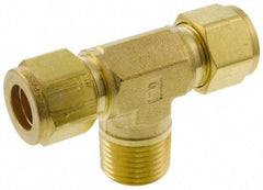 Parker - 3/4" OD, Brass Male Branch Tee - 1,900 Max Working psi, 1-1/16" Hex, Comp x Comp x MNPT Ends - Exact Industrial Supply