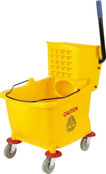 PRO-SOURCE - 31 Qt Plastic Bucket & Wringer - 22" Long x 18-1/2" High x 17" Wide, Yellow - Exact Industrial Supply