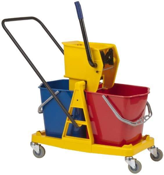 PRO-SOURCE - 63 Qt Plastic Bucket & Wringer - 31" Long x 20-1/2" High x 17" Wide, Blue/Red - Exact Industrial Supply