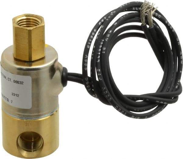 KIP - 1/4" Port, Direct Acting, Brass Solenoid Valve - Normally Open, 140 Max PSI, Buna-N Seal - Exact Industrial Supply