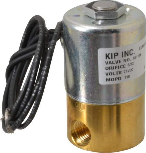 KIP - 1/4" Port, Direct Acting, Brass Solenoid Valve - Normally Closed, 110 Max PSI, Buna-N Seal - Exact Industrial Supply