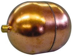 Made in USA - 3" Diam x 7" Long, Oblong, Round Spud Connection, Metal Float - 1/4-20 Thread, Copper, 25 Max psi, 20 Gauge - Exact Industrial Supply