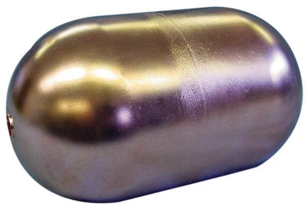 Made in USA - 3" Diam x 7" Long, Oblong, Tubed Through Connection, Metal Float - 1/2" Rod Thread, Copper, 25 Max psi, 20 Gauge - Exact Industrial Supply