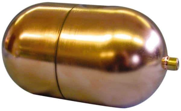 Made in USA - 4" Diam x 7" Long, Oblong, Tubed Through Connection, Metal Float - 1/4" Rod Thread, Copper, 25 Max psi, 23 Gauge - Exact Industrial Supply