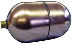 Made in USA - 4" Diam x 6" Long, Oblong, Round Spud Connection, Metal Float - 1/4-20 Thread, Stainless Steel, 200 Max psi, 25 Gauge - Exact Industrial Supply