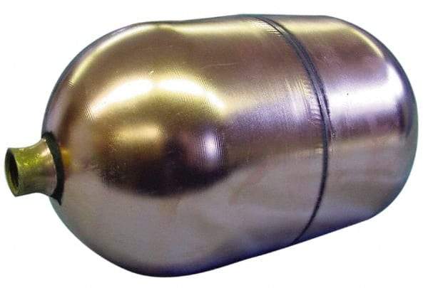 Made in USA - 6" Diam x 10" Long, Oblong, Round Spud Connection, Metal Float - 1/4" Straight Thread, Stainless Steel, 150 Max psi, 19 Gauge - Exact Industrial Supply